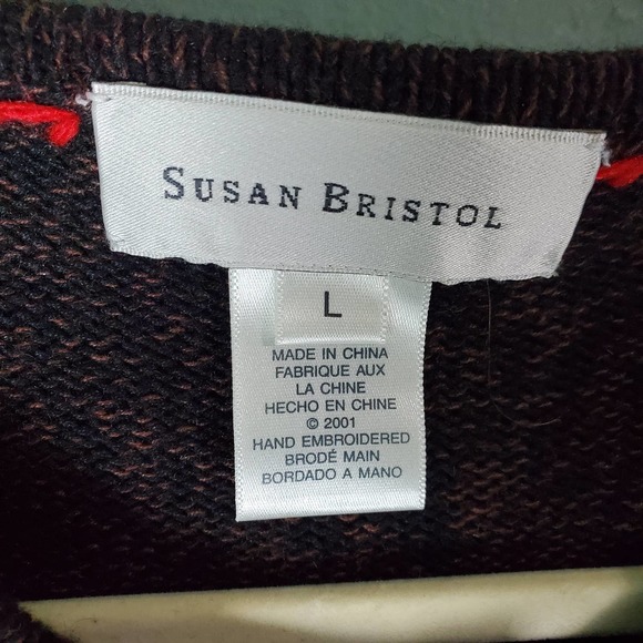 Susan Bristol Womens Brown Fall Harvest Embroidered Sweater Cardigan Size Large - Picture 3 of 4